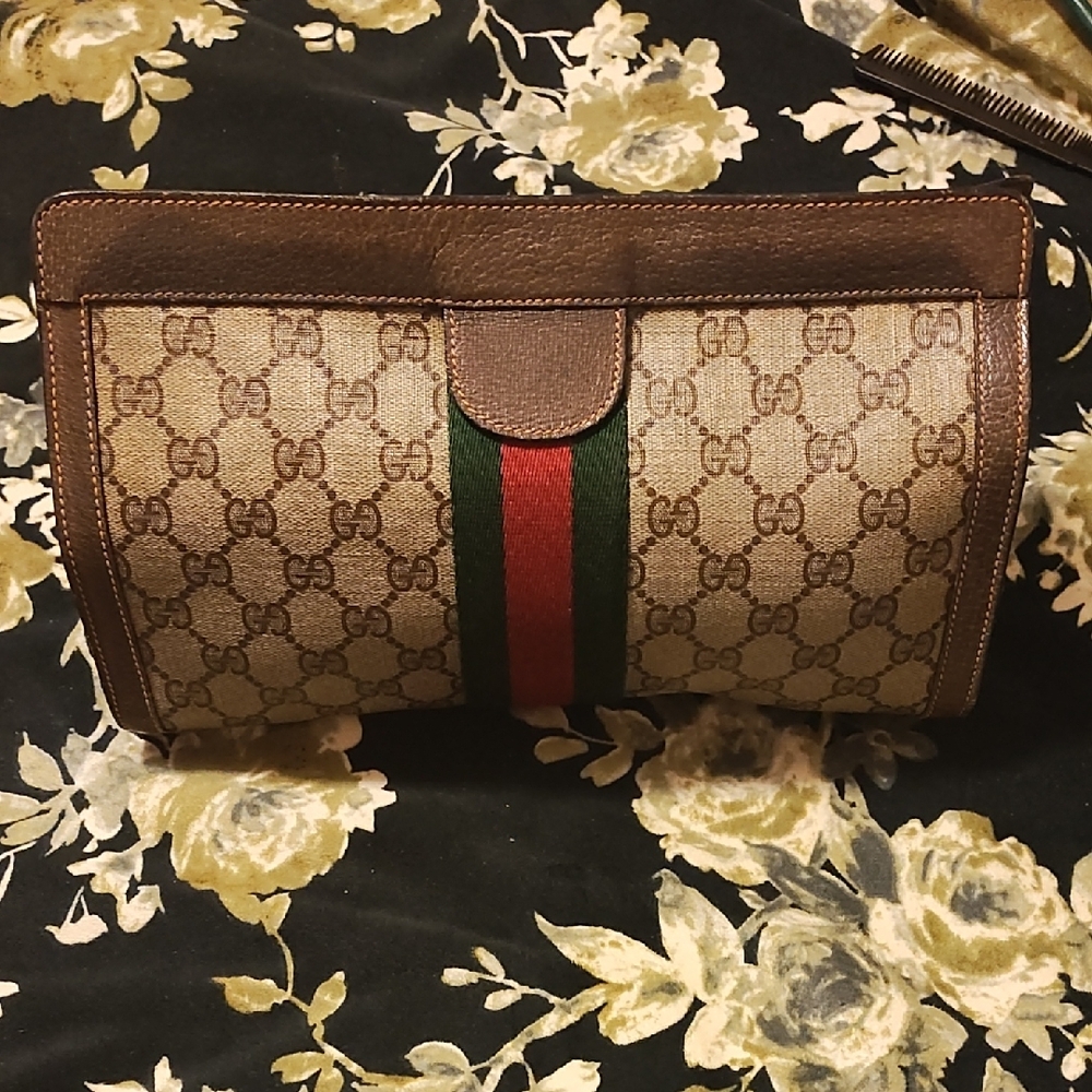 Vintage Gucci Sherry Line Beige and Brown GG Monogram Clutch - Picture 6 of 15